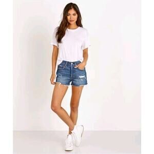 Levi's 501 High Rise Button Fly Distressed Shorts in Drive Me Crazy Size 26